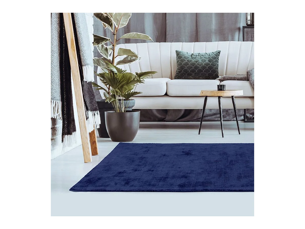 LUXURY - Tapis en viscose effet soyeux bleu foncé 120x170