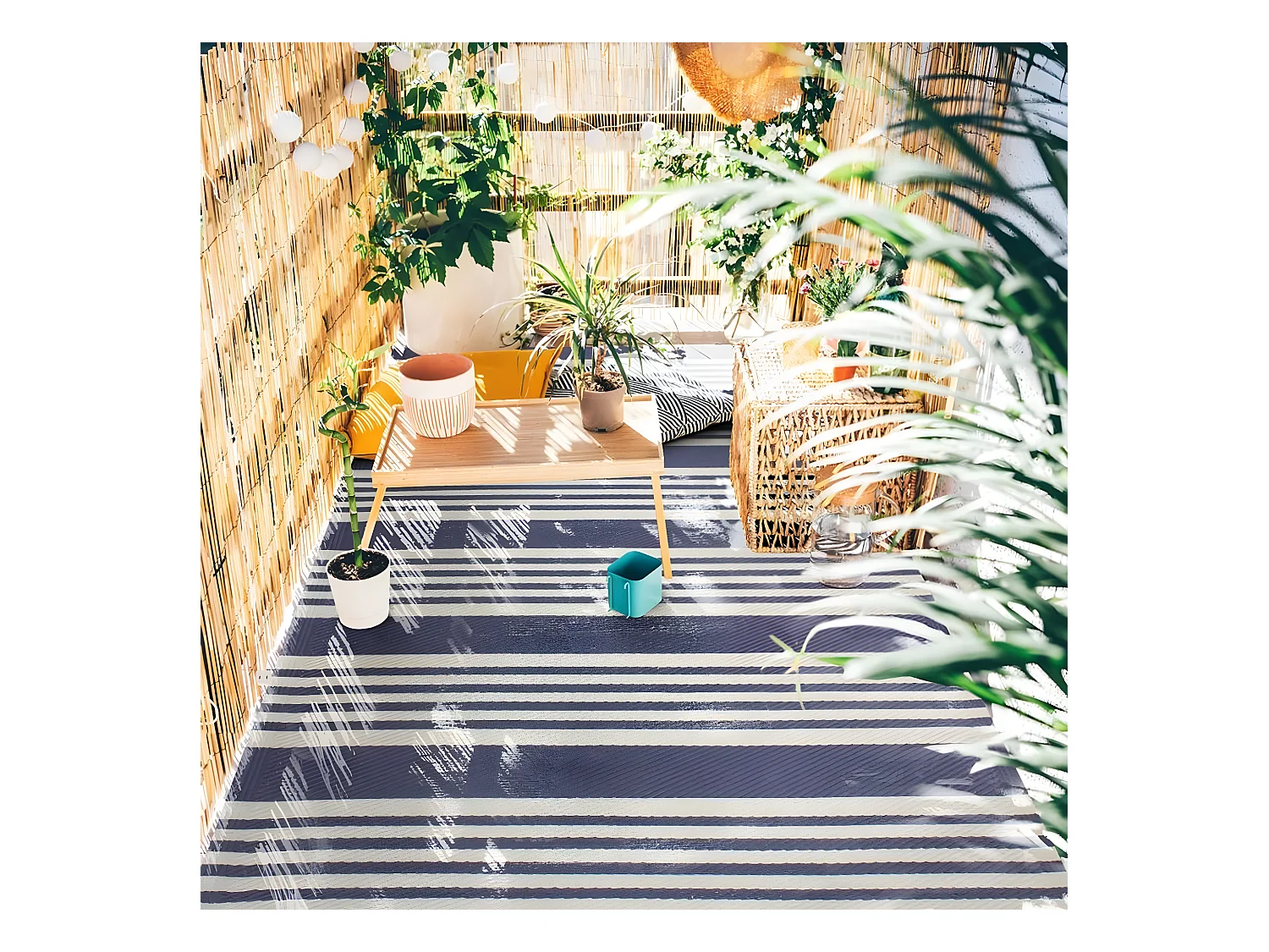 NATOU - Tapis d'extérieur à rayures bleu 120x180