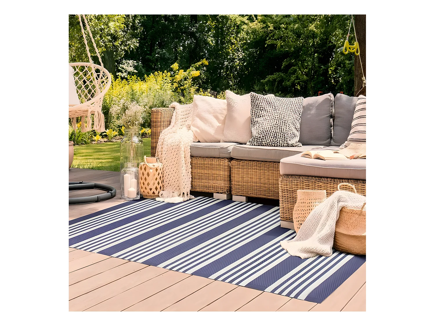 NATOU - Tapis d'extérieur à rayures bleu 120x180