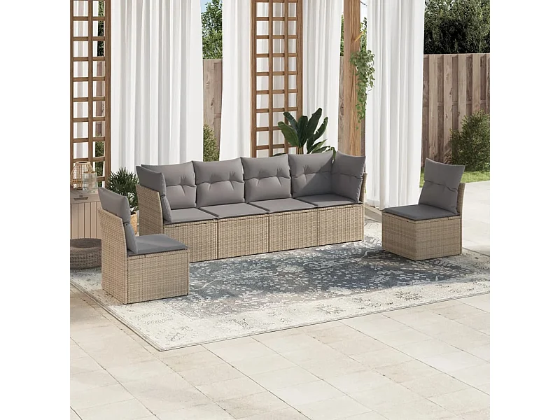 6-tlg. Garten-Sofagarnitur,Gartenmöbel-Set mit Kissen Beige Poly Rattan -gkd769157