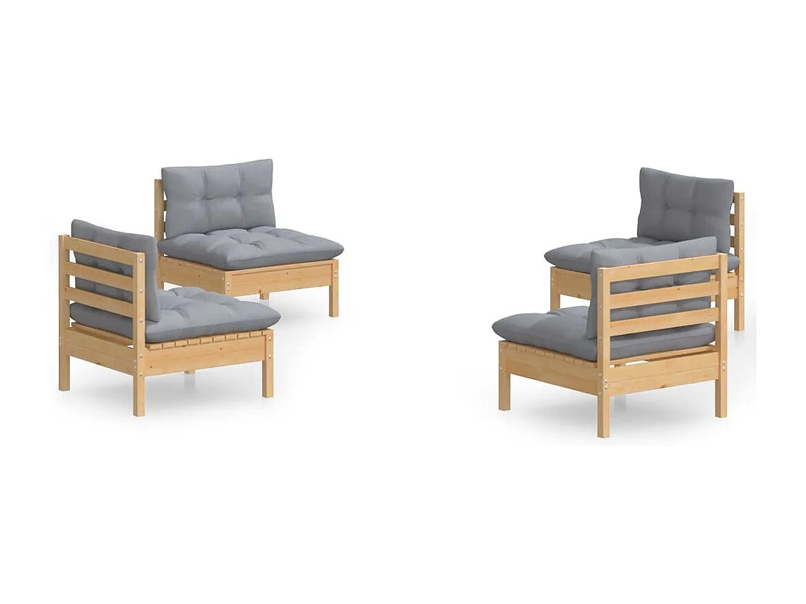 Salon de jardin 4 pcs avec coussins gris Bois de pin BE85065