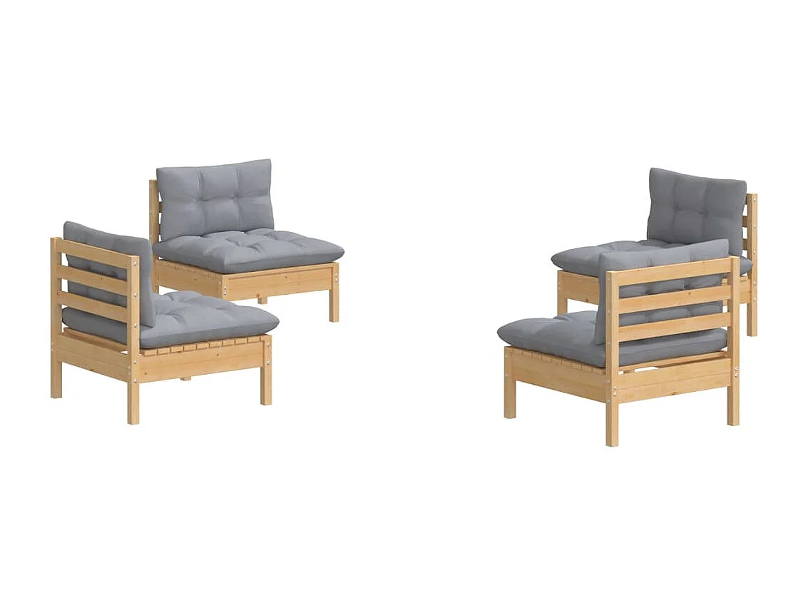 Salon de jardin 4 pcs avec coussins gris Bois de pin BE85065
