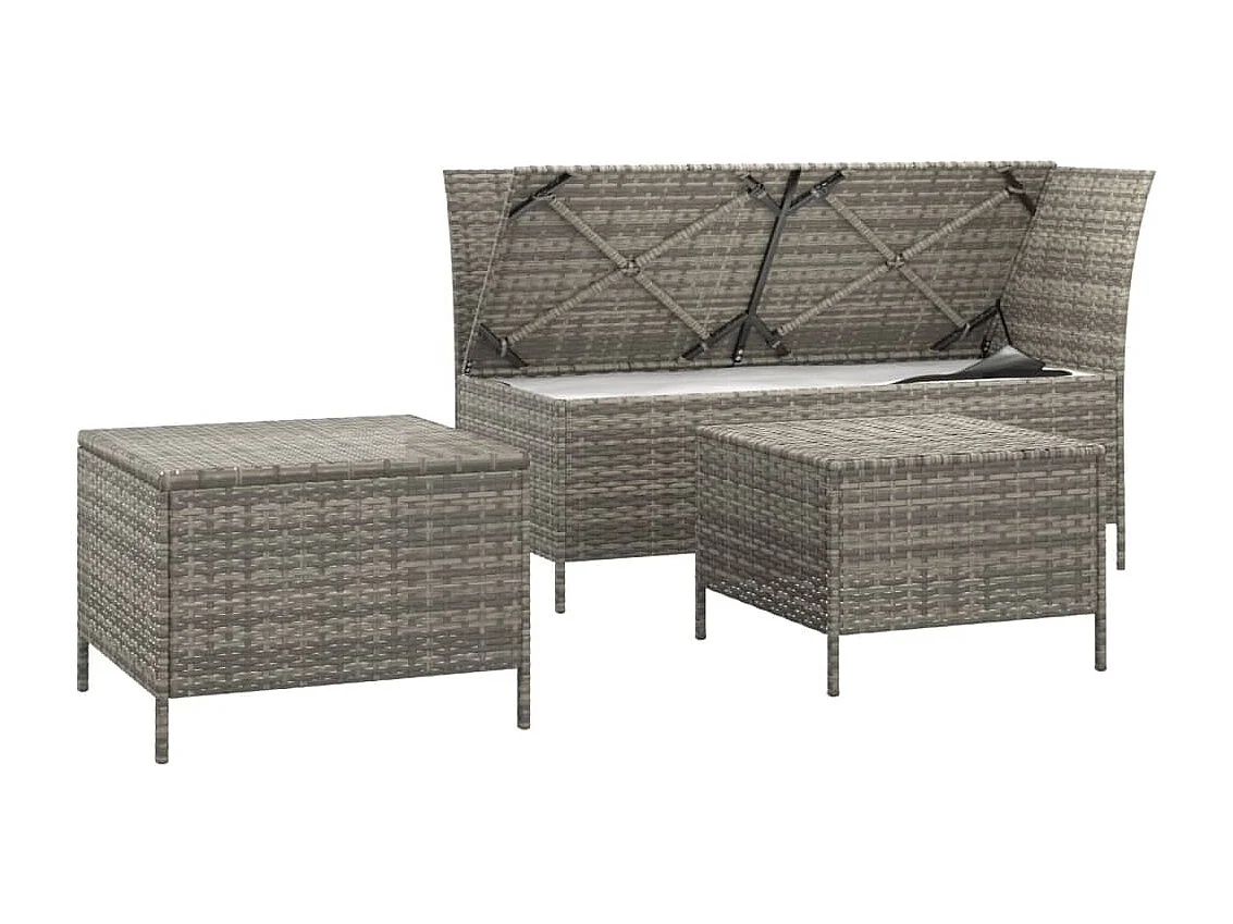 3-tlg. Garten-Sitzgruppe: Sofa + Tisch | Garten-Lounge-Set mit Kissen Grau Poly Rattan -GKD740498