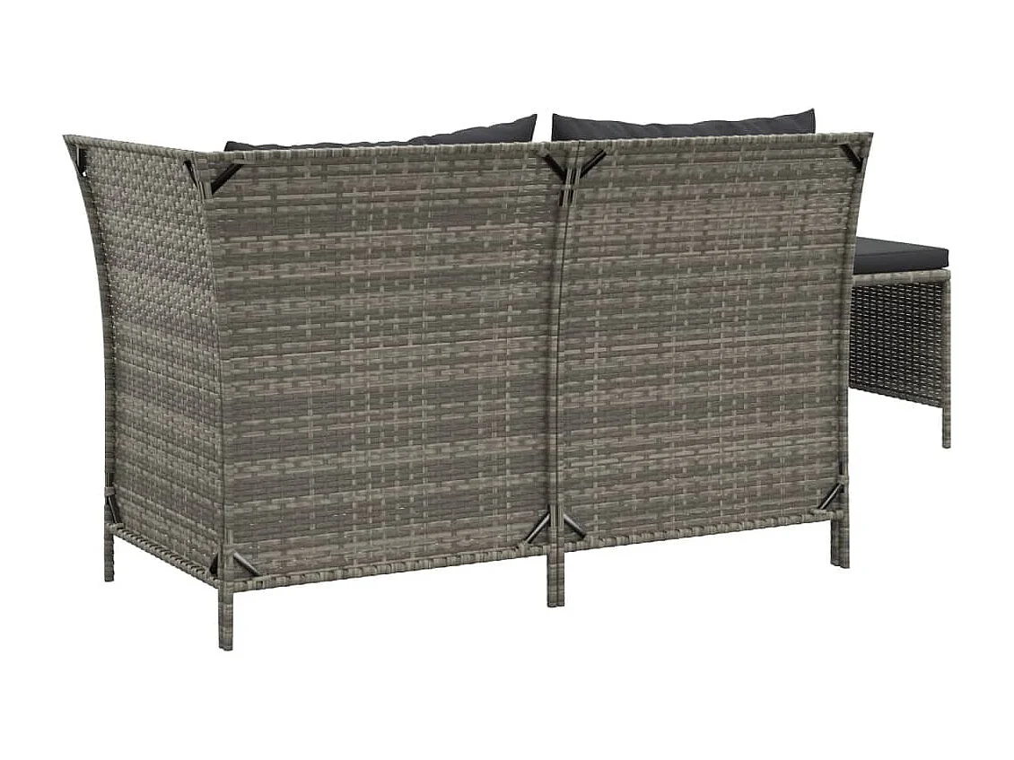 3-tlg. Garten-Sitzgruppe: Sofa + Tisch | Garten-Lounge-Set mit Kissen Grau Poly Rattan -GKD740498