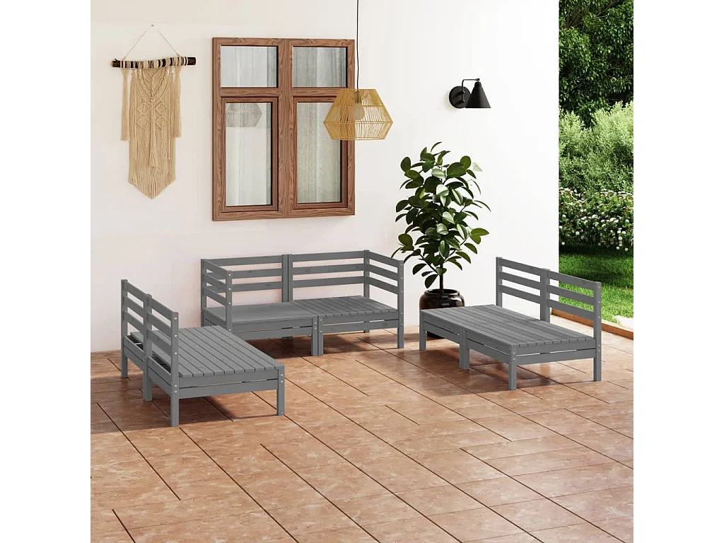 6-tlg. Garten-Sitzgruppe | Garten-Lounge-Set Grau Massivholz Kiefer -GKD678676