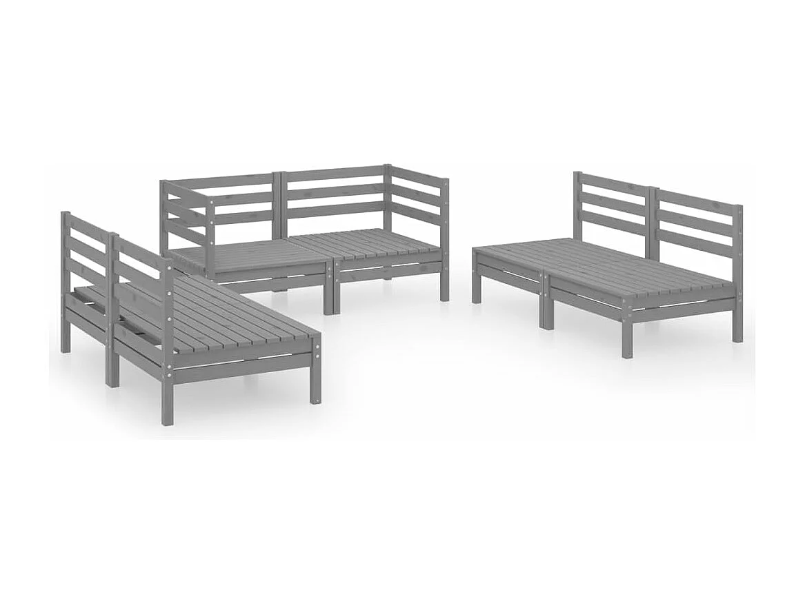 6-tlg. Garten-Sitzgruppe | Garten-Lounge-Set Grau Massivholz Kiefer -GKD678676