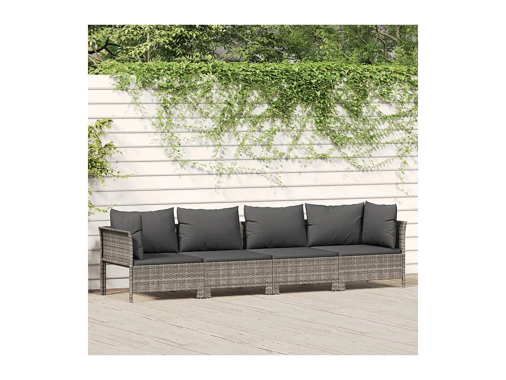 Salon de jardin 4 pcs avec coussins Gris Résine tressée BE79381
