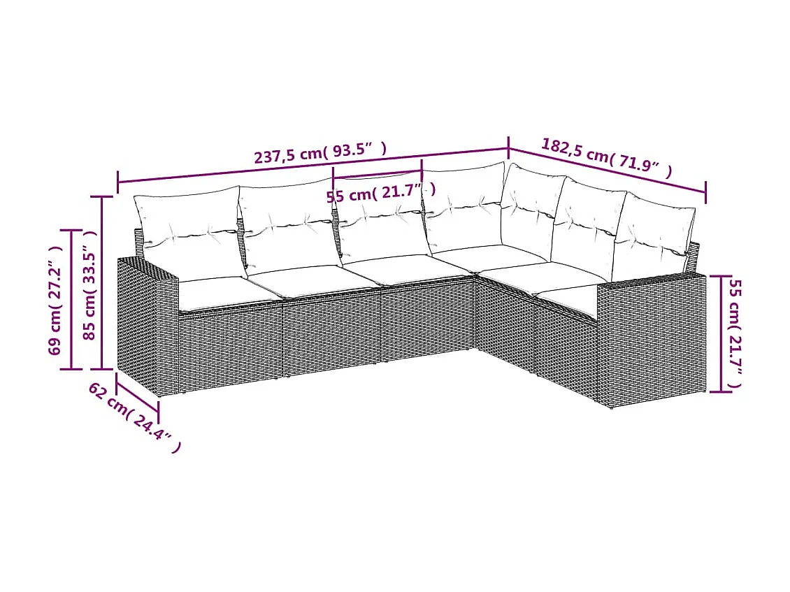 6-tlg. Garten-Sofagarnitur,Gartenmöbel-Set mit Kissen Grau Poly Rattan -gkd615392