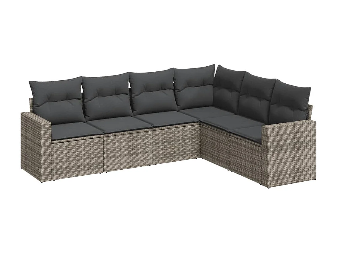 6-tlg. Garten-Sofagarnitur,Gartenmöbel-Set mit Kissen Grau Poly Rattan -gkd615392