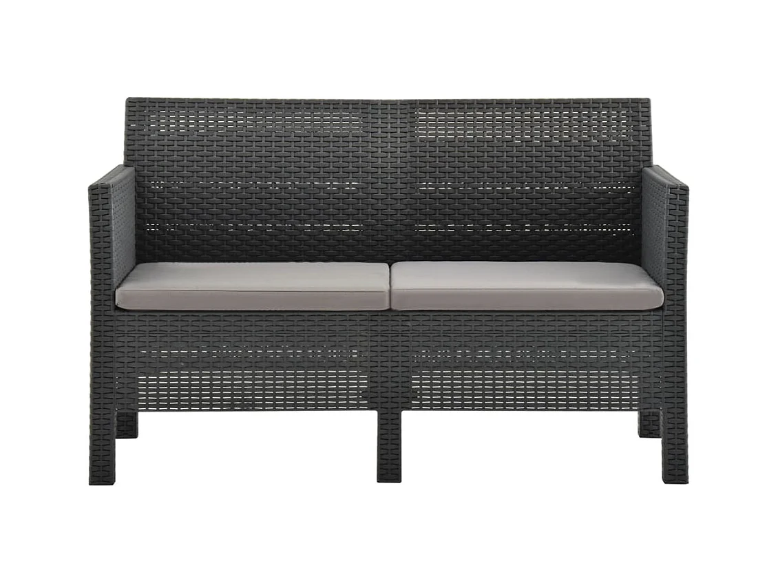 3-tlg. Garten-Sitzgruppe | Garten-Lounge-Set mit Kissen PP Rattan Anthrazit -GKD299605