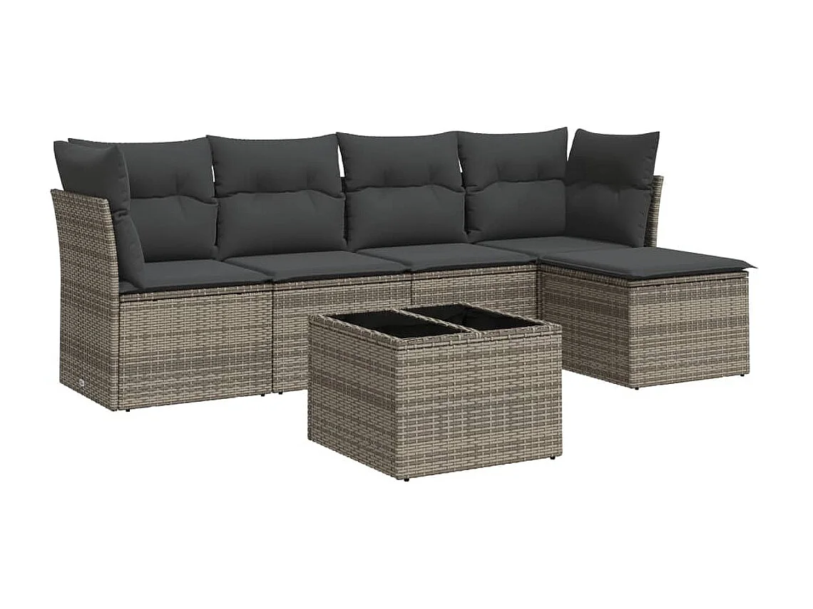 6-tlg. Garten-Sofagarnitur,Gartenmöbel-Set mit Kissen Grau Poly Rattan -gkd484726