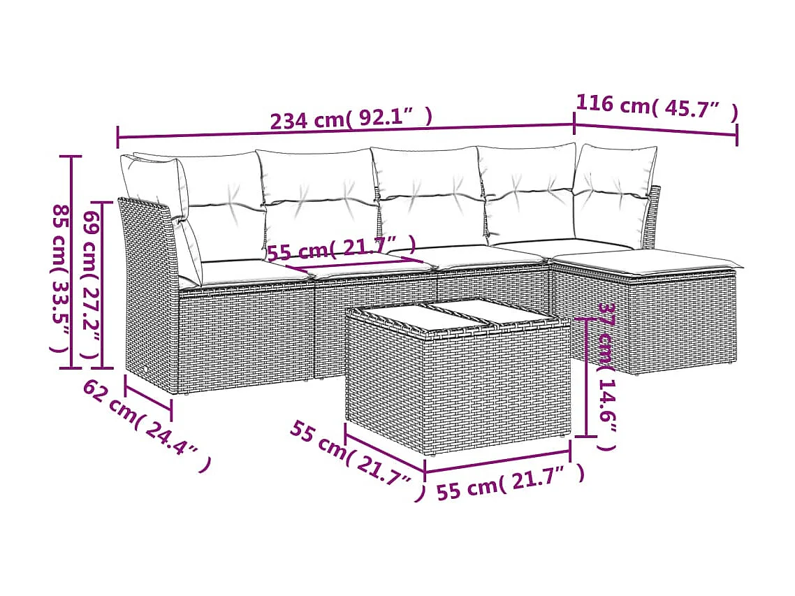 6-tlg. Garten-Sofagarnitur,Gartenmöbel-Set mit Kissen Grau Poly Rattan -gkd484726