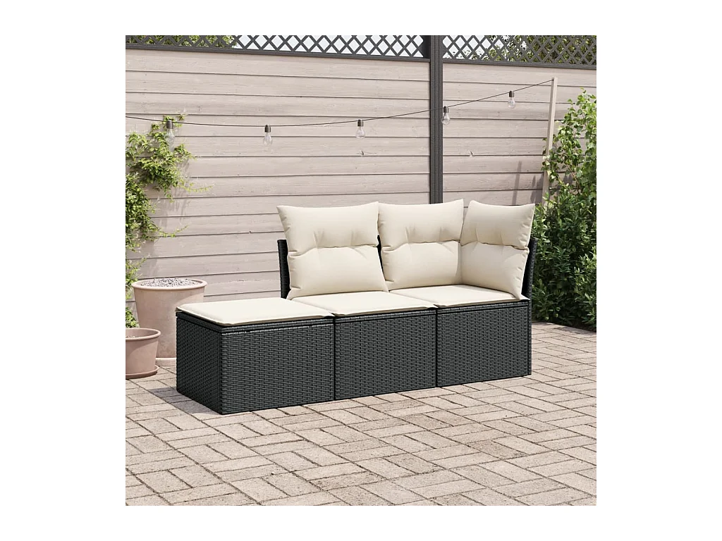 Salon de jardin 3 pcs avec coussins noir résine tressée BE22370