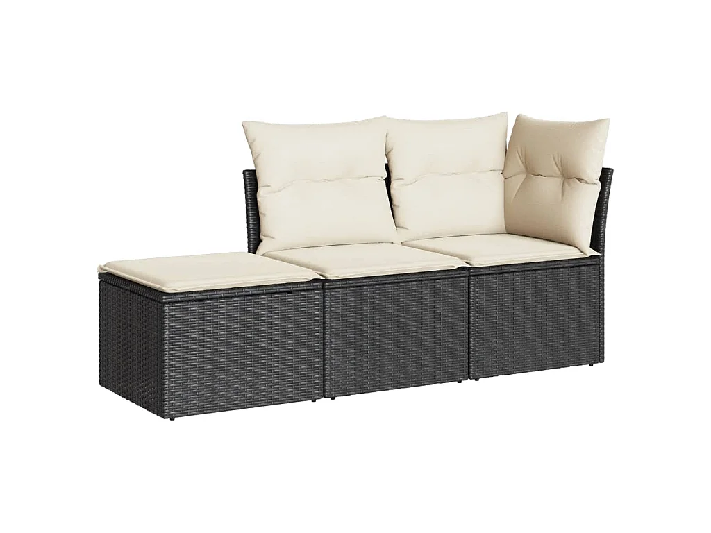3 pcs conjunto sofás de jardim com almofadões vime PE preto PT971447