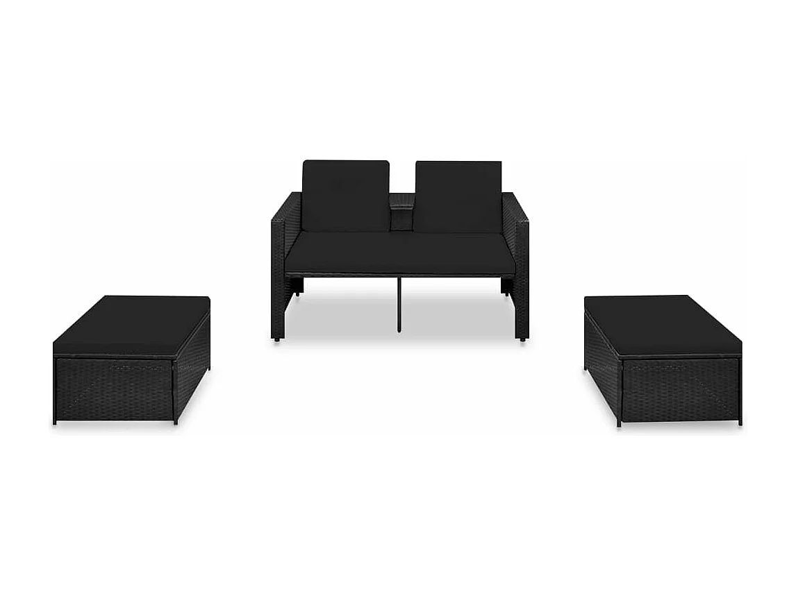 Salon de jardin 3 pcs avec coussins Résine tressée Noir BE31352