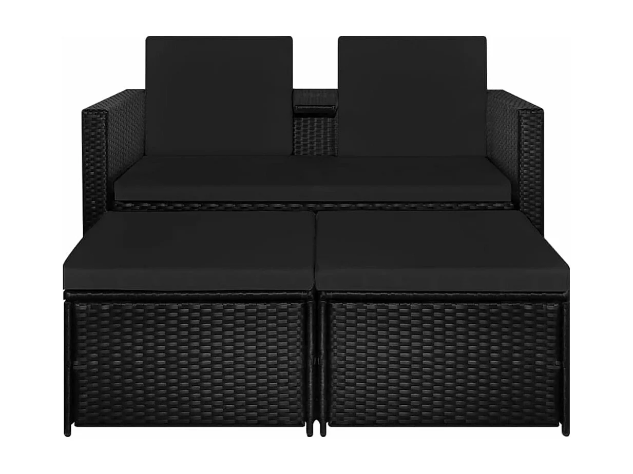 Salon de jardin 3 pcs avec coussins Résine tressée Noir BE31352