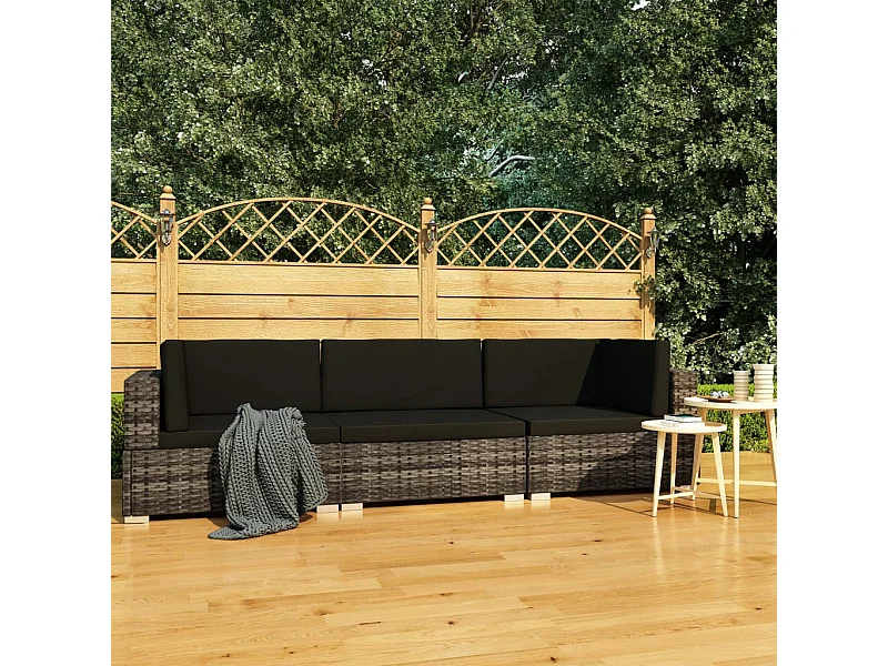 3-tlg. Garten-Sofagarnitur,Gartenmöbel-Set mit Auflagen Poly Rattan Grau -gkd747002
