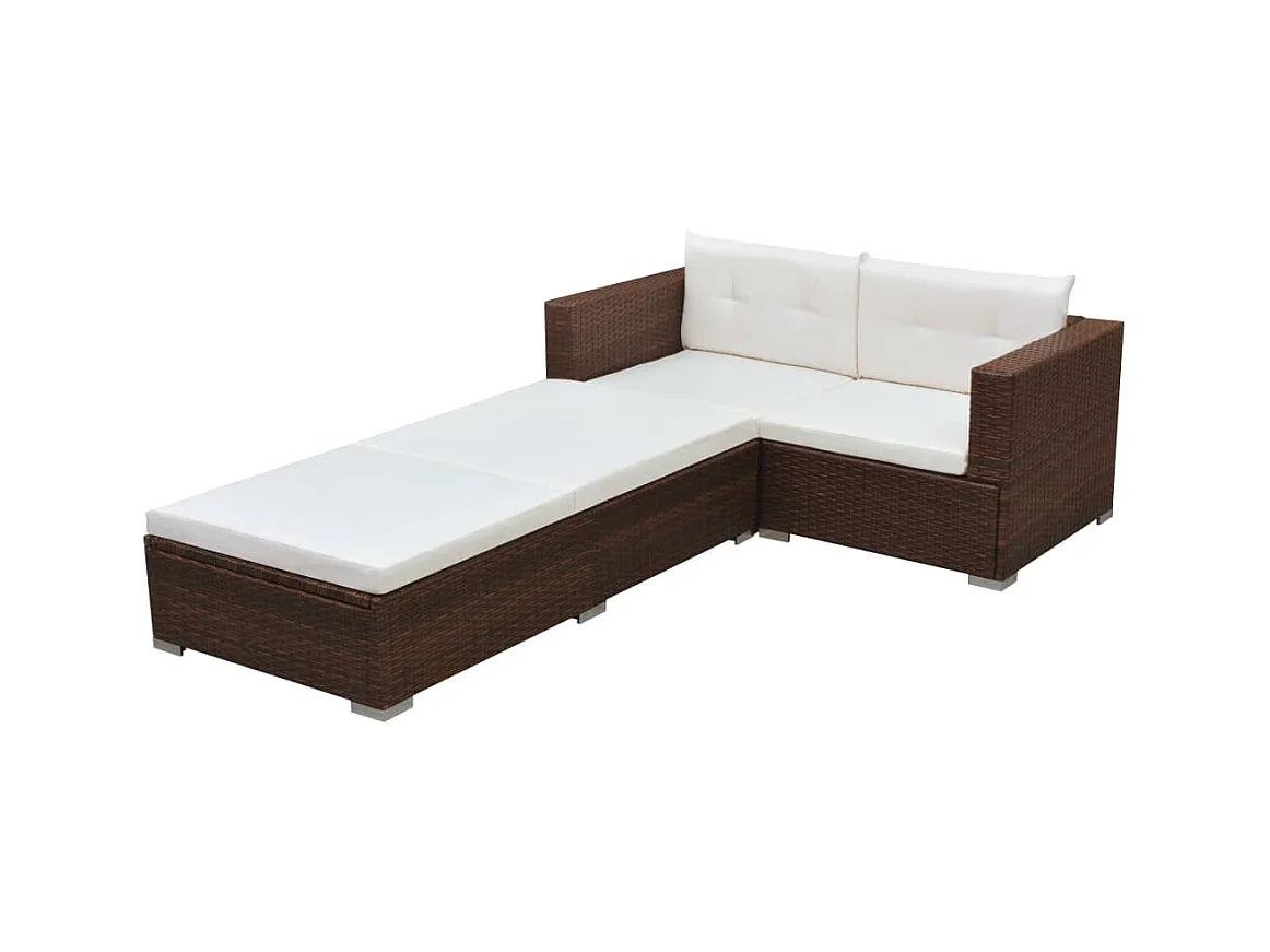 Salon de jardin 3 pcs avec coussins Résine tressée Marron BE70906