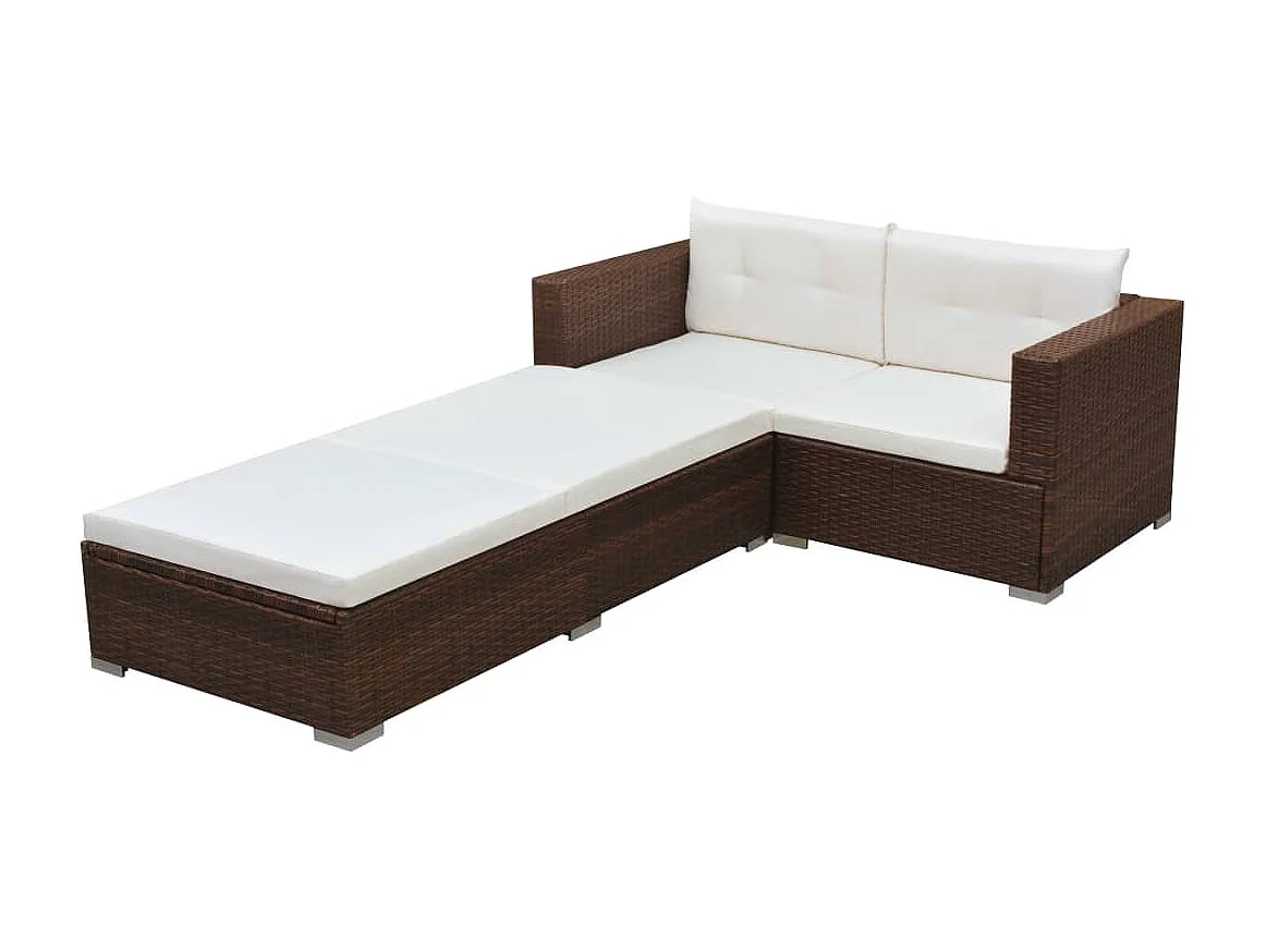 Salon de jardin 3 pcs avec coussins Résine tressée Marron BE70906