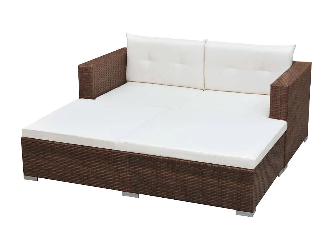 Salon de jardin 3 pcs avec coussins Résine tressée Marron BE70906