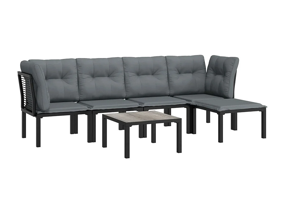 6-tlg. Garten-Sitzgruppe: Sofa + Tisch | Garten-Lounge-Set Schwarz und Grau Poly Rattan -GKD771136