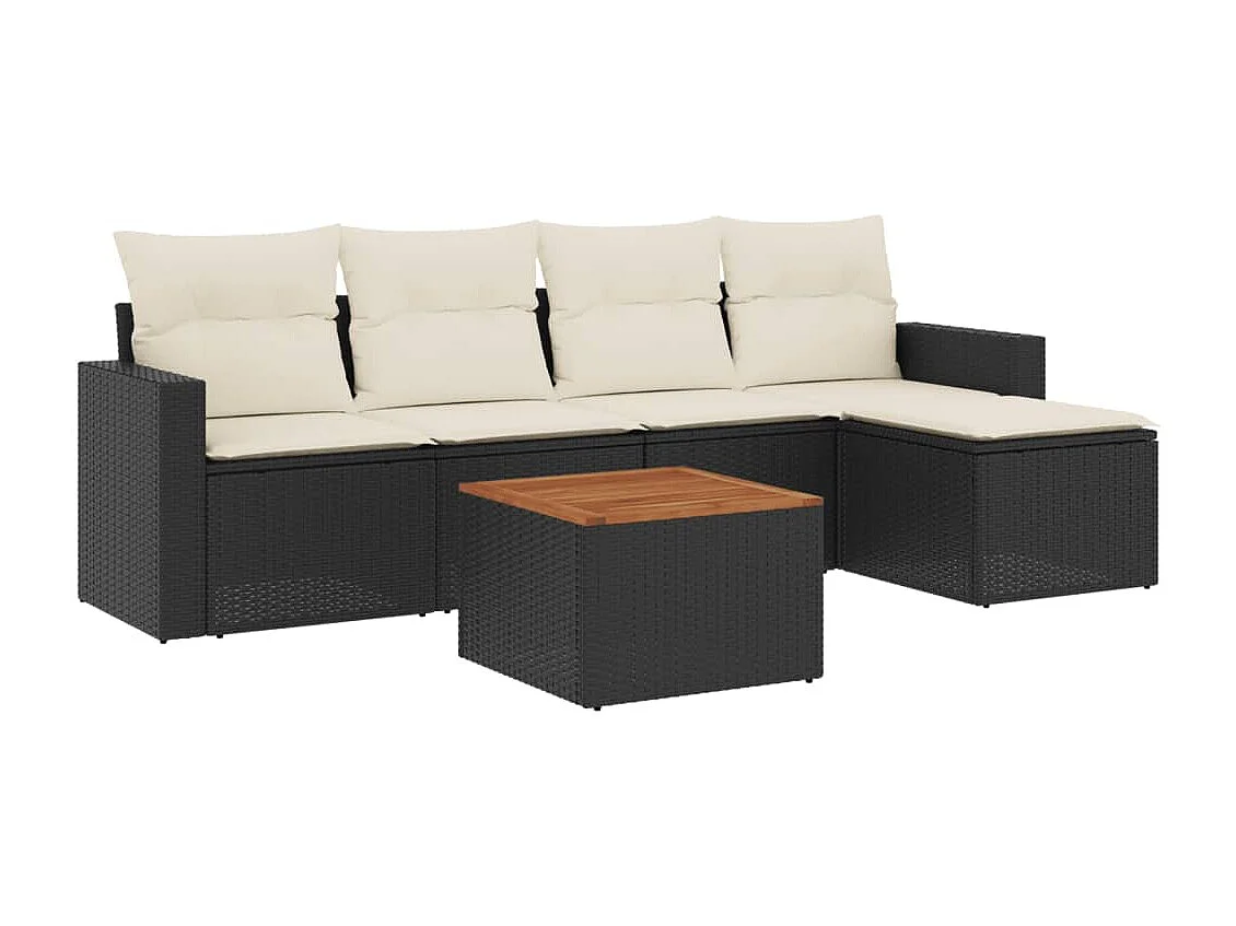 6-tlg. Garten-Sofagarnitur,Gartenmöbel-Set mit Kissen Schwarz Poly Rattan -gkd648061