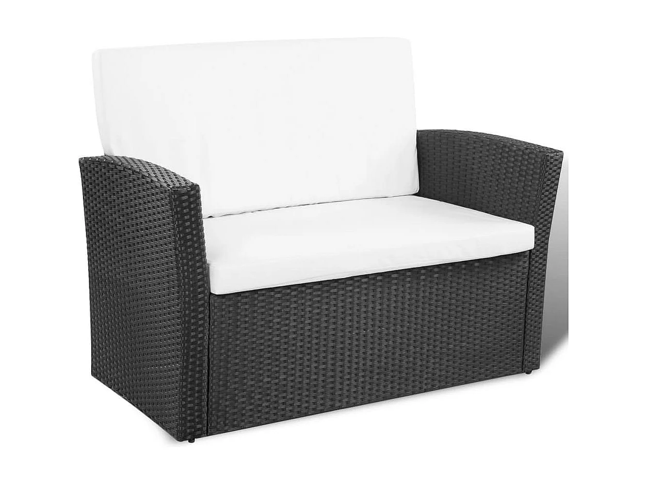 4-tlg. Garten-Sitzgruppe: Sofa + Tisch | Garten-Lounge-Set mit Kissen Poly Rattan Schwarz -GKD671816