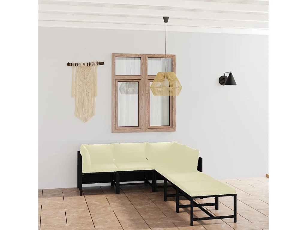 Salon de jardin 6 pcs avec coussins Résine tressée Noir BE60757