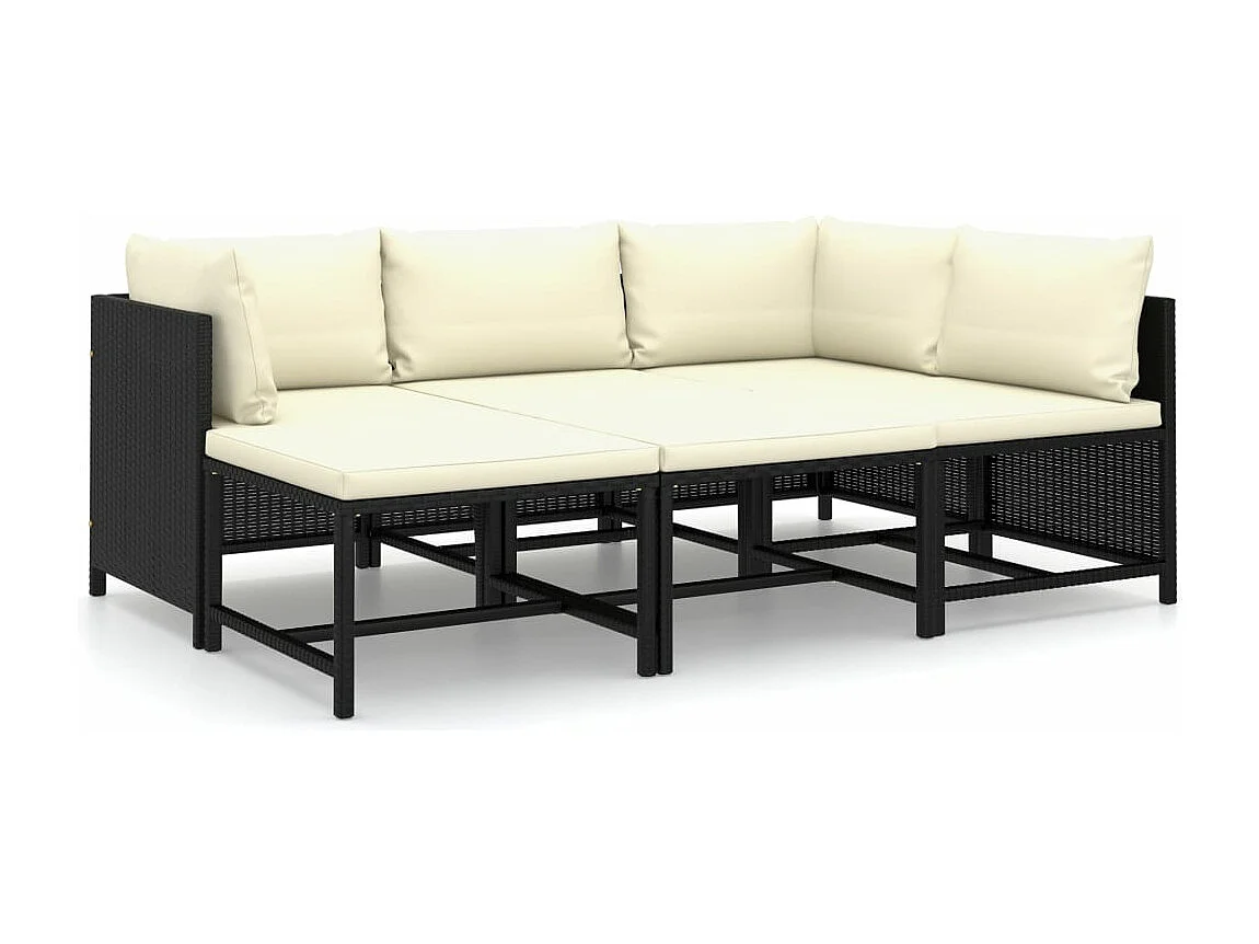 Salon de jardin 6 pcs avec coussins Résine tressée Noir BE60757