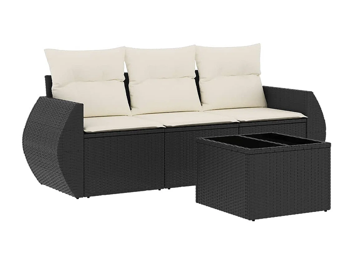 Salon de jardin 4 pcs avec coussins noir résine tressée BE18670