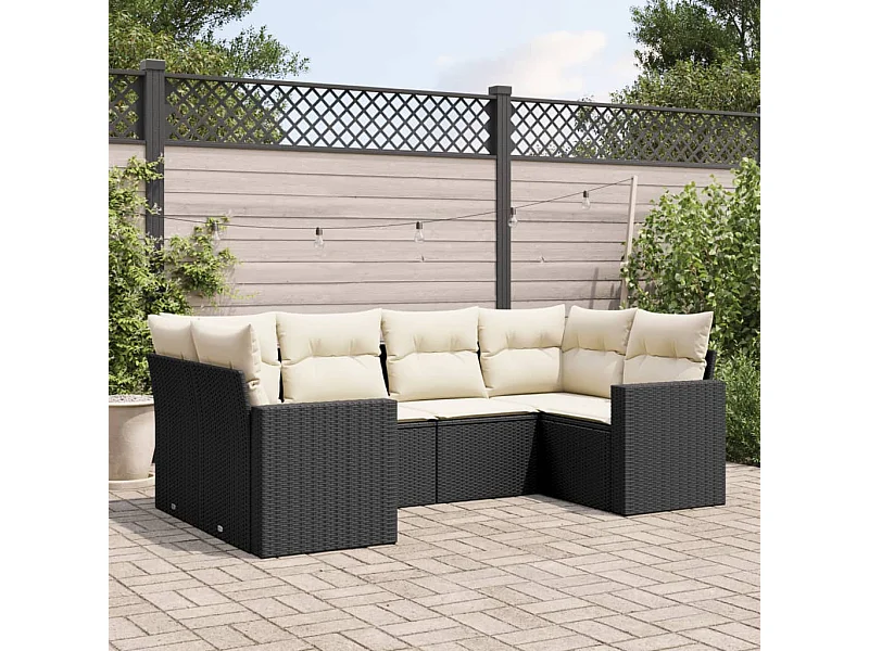 6-tlg. Garten-Sofagarnitur,Gartenmöbel-Set mit Kissen Schwarz Poly Rattan -gkd282548