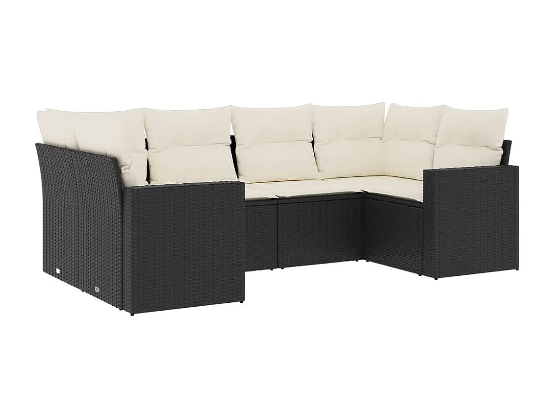 6-tlg. Garten-Sofagarnitur,Gartenmöbel-Set mit Kissen Schwarz Poly Rattan -gkd282548