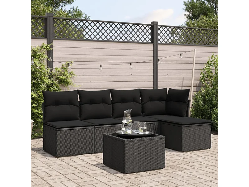 6-tlg. Garten-Sofagarnitur,Gartenmöbel-Set mit Kissen Schwarz Poly Rattan -gkd492088