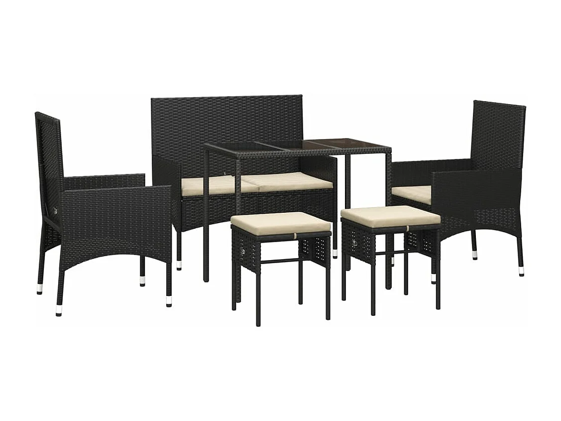 6-tlg. Garten-Sitzgruppe: Sofa + Tisch | Garten-Lounge-Set mit Kissen Schwarz Poly Rattan -GKD862793