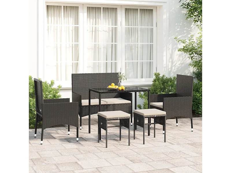 6-delige Loungeset met kussens poly rattan zwart NL23623