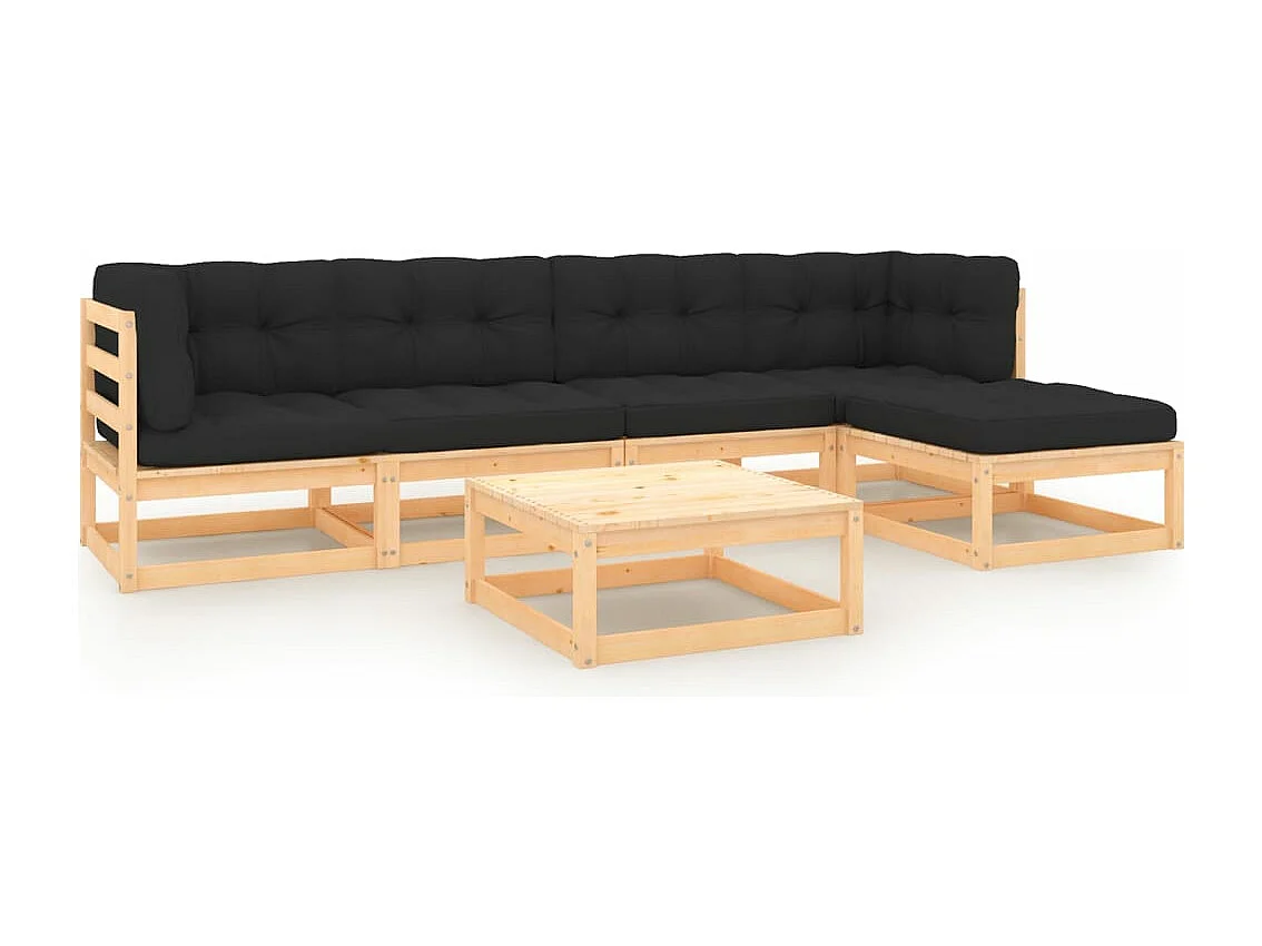 6-tlg. Garten-Sitzgruppe | Garten-Lounge-Set mit Kissen Massivholz Kiefer -GKD737937