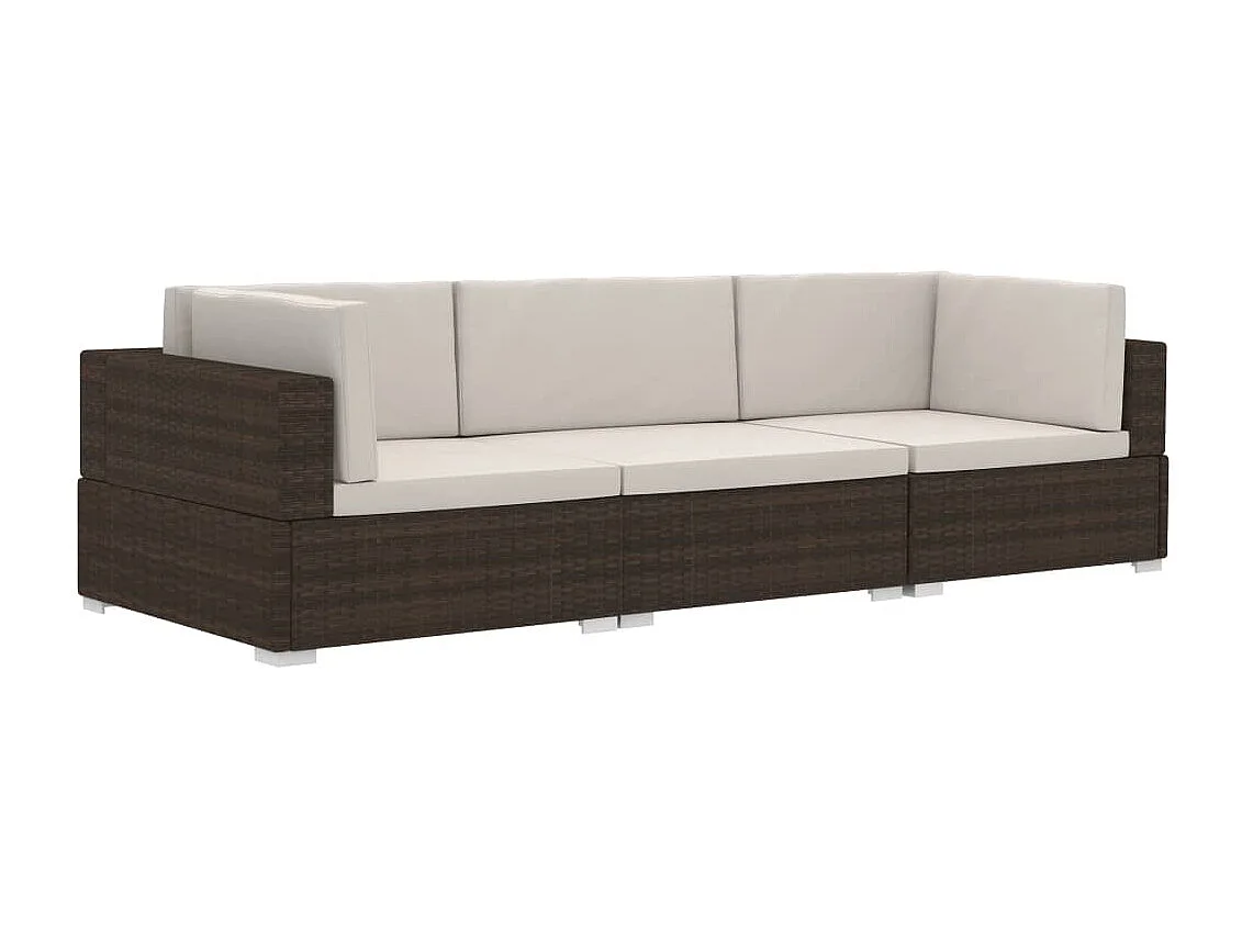 3-tlg. Garten-Sofagarnitur,Gartenmöbel-Set mit Auflagen Poly Rattan Braun -gkd866491
