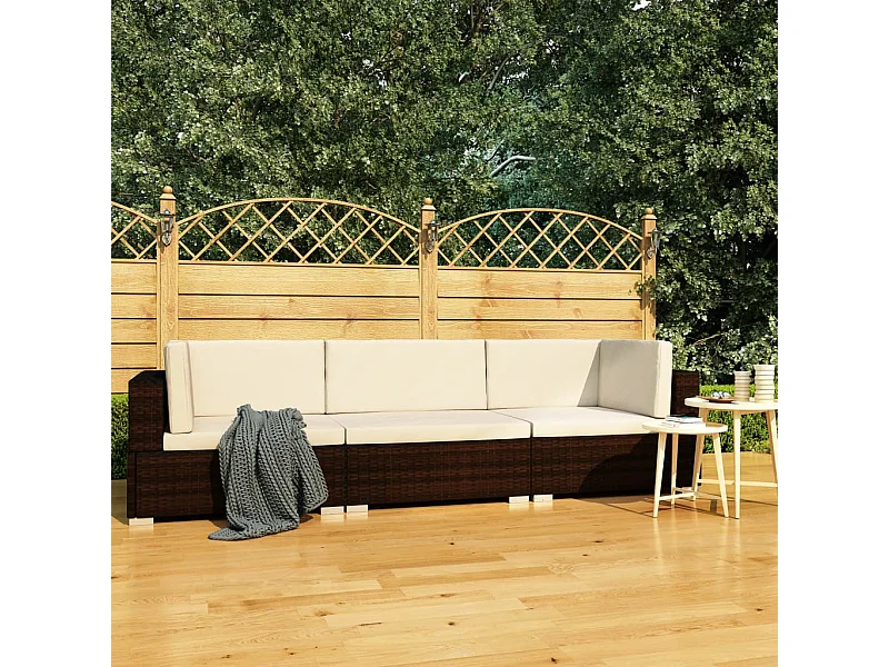 3-tlg. Garten-Sofagarnitur,Gartenmöbel-Set mit Auflagen Poly Rattan Braun -gkd866491