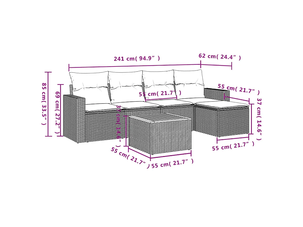6 pzas Salón de jardín con cojines ratán sintético beige ES86936