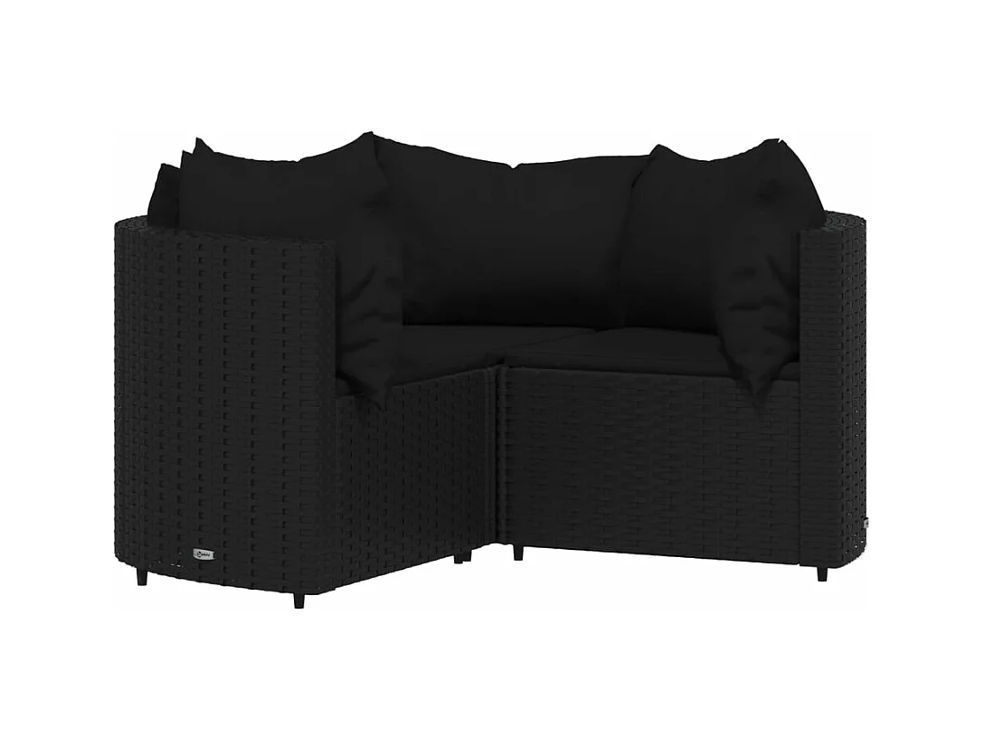 4-tlg. Garten-Sitzgruppe: Sofa + Tisch | Garten-Lounge-Set mit Kissen Schwarz Poly Rattan -GKD461526