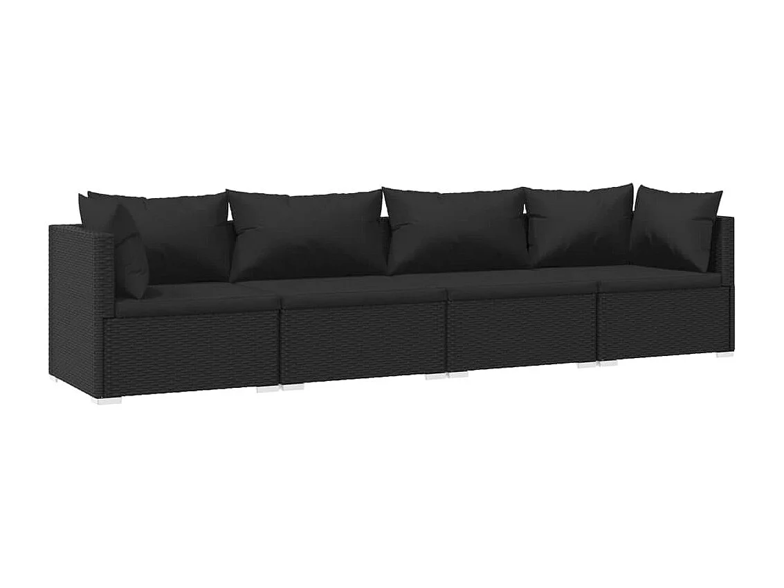 4 pcs conjunto lounge de jardim c/ almofadões vime PE preto PT70409