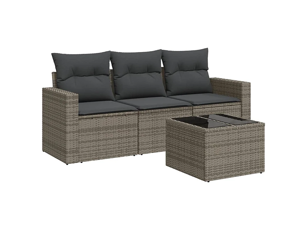 4-delige Loungeset met kussens poly rattan grijs NL85959