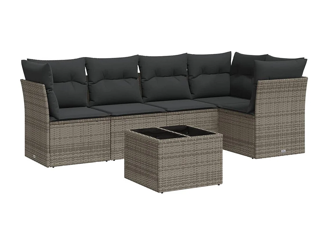 6 pcs conjunto sofás de jardim com almofadões vime cinzento PT397614