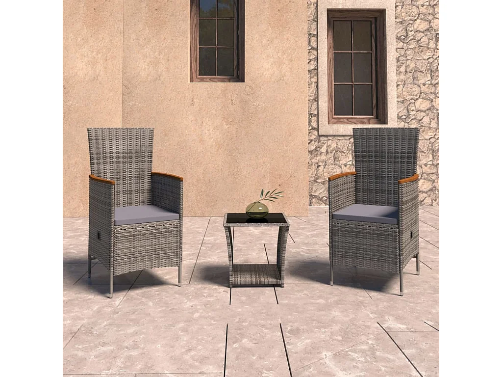 Salon de jardin 3 pcs avec coussins Résine tressée Gris BE95758