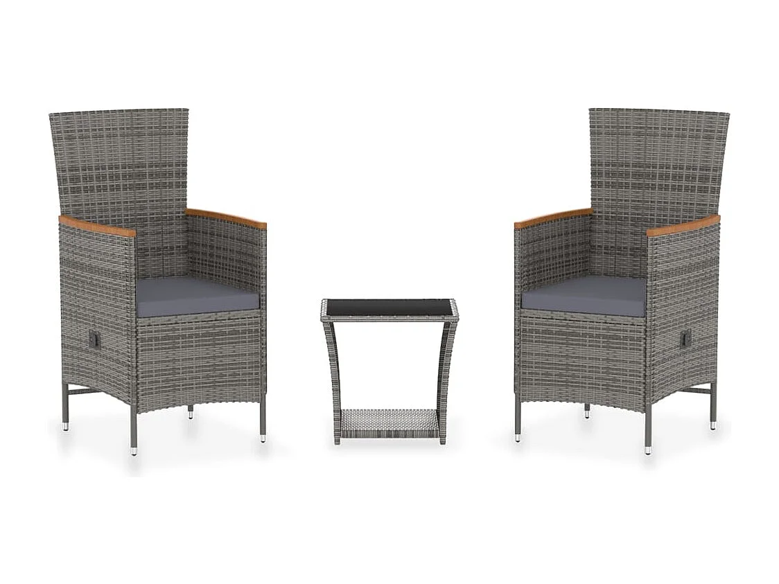 Salon de jardin 3 pcs avec coussins Résine tressée Gris BE95758