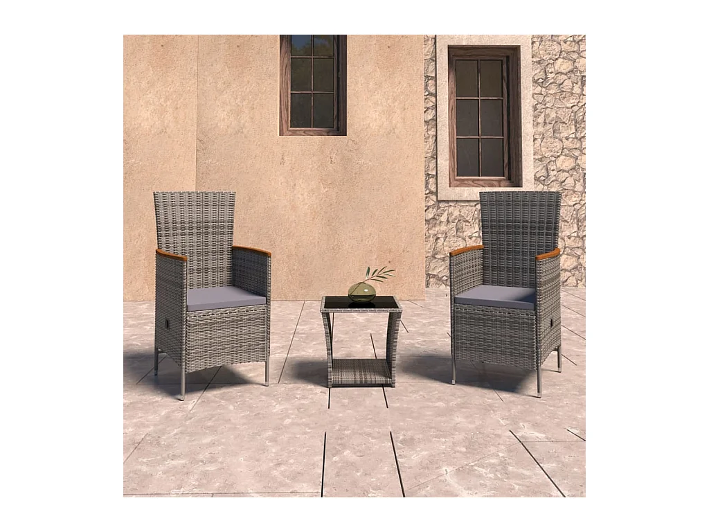 Salon de jardin 3 pcs avec coussins Résine tressée Gris BE95758