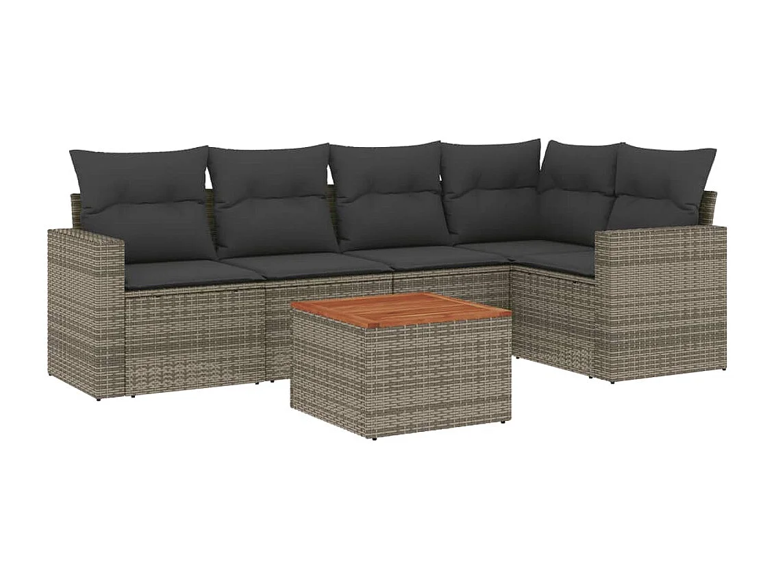 6-tlg. Garten-Sofagarnitur,Gartenmöbel-Set mit Kissen Grau Poly Rattan -gkd886000
