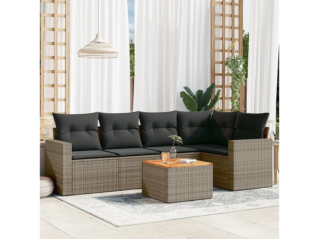 6-tlg. Garten-Sofagarnitur,Gartenmöbel-Set mit Kissen Grau Poly Rattan -gkd886000