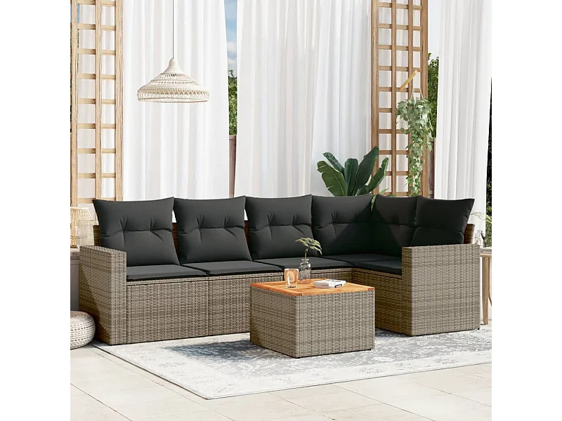 6-tlg. Garten-Sofagarnitur,Gartenmöbel-Set mit Kissen Grau Poly Rattan -gkd886000