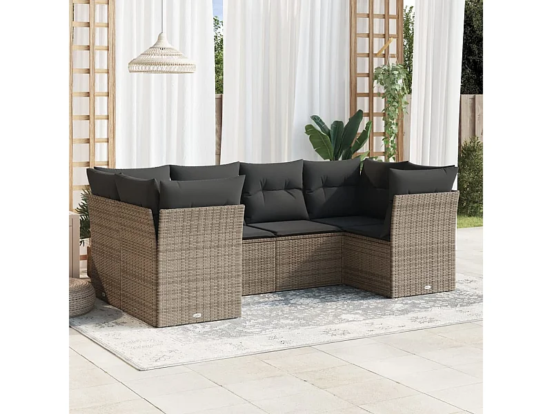 6-tlg. Garten-Sofagarnitur,Gartenmöbel-Set mit Kissen Grau Poly Rattan -gkd628486